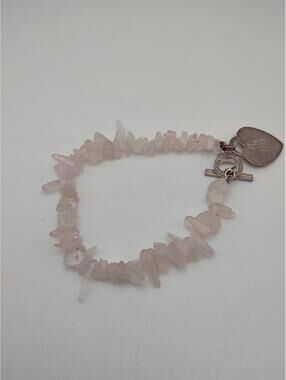 Sterling Silver & Rose Quartz Chip Bracelet Heart Initial A